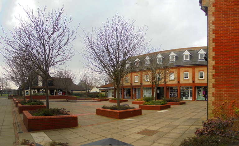 The Square, Martlesham Heath, looking towards the front of the DAS building